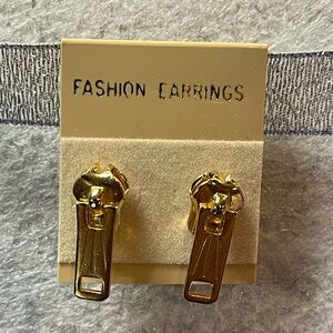 Vintage Funky Zipper Post Earrings Gold Tone Made In Korea